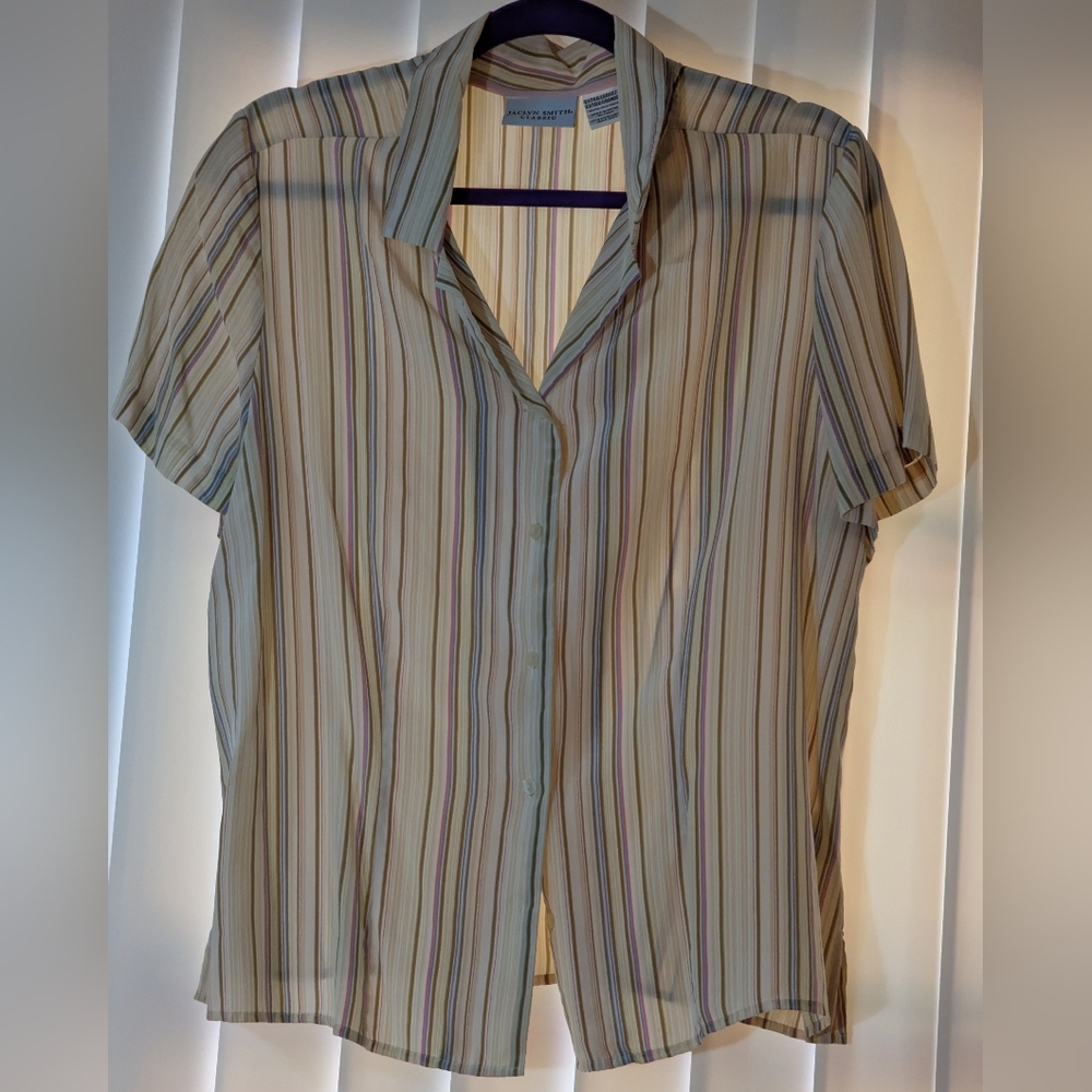 A235, Jaclyn Smith Collection 100% Silk Women's Multicolor Striped Blouse